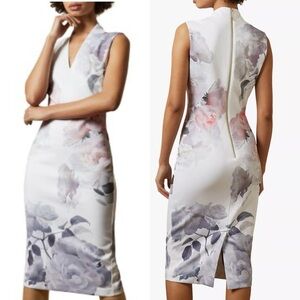 Ted Baker Marah Bodycon Floral Sleeveless Dress Ivory/Multi - 1 (approx XS)